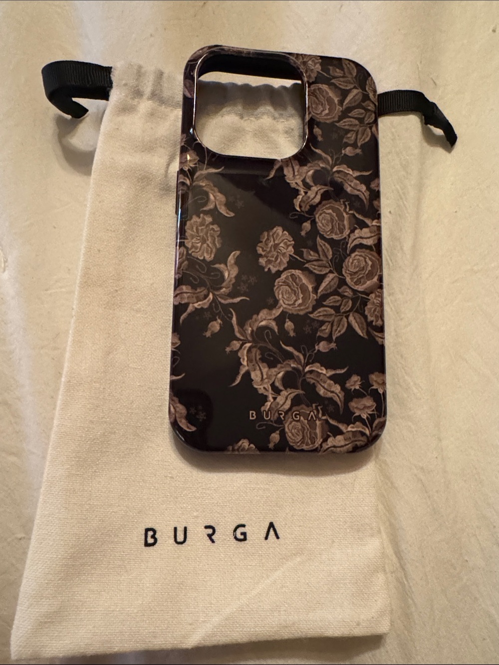 BURGA Black Floral Phone Case - Elegant Protective Cover